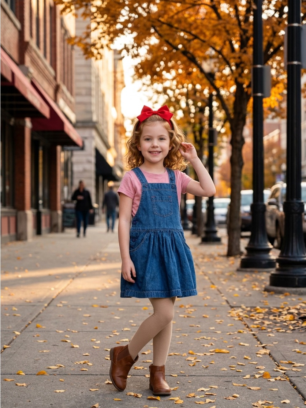 Mini Boden Denim Pinafore Dress and Polo Ralph Lauren T-Shirt Set 3-4